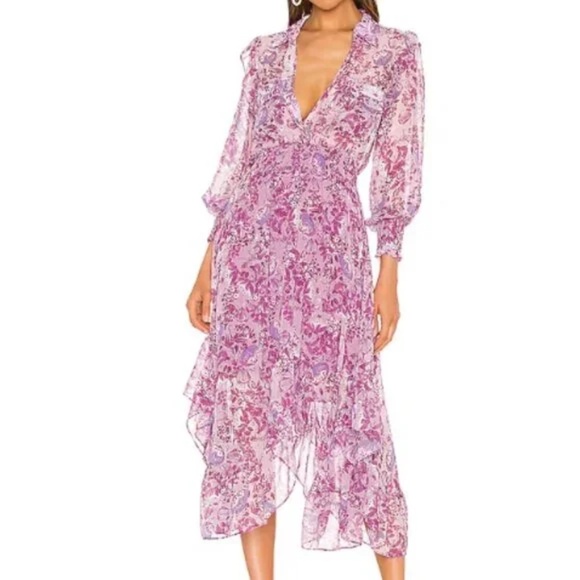 Misa Los Angeles Rizou Purple Floral Long Sleeve Dress (sz S) - Picture 1 of 9